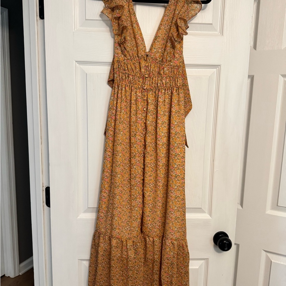 Orange Ruffled Smocked Maxi Sundress